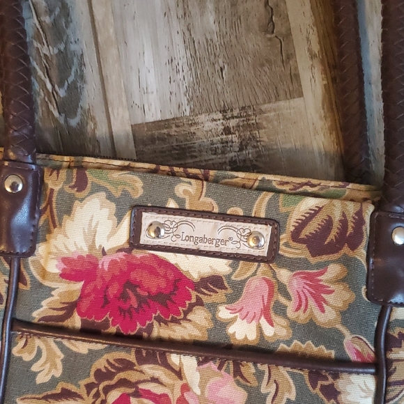 Longaberger Brown Floral Tote Bag and Wallet - Picture 2 of 9